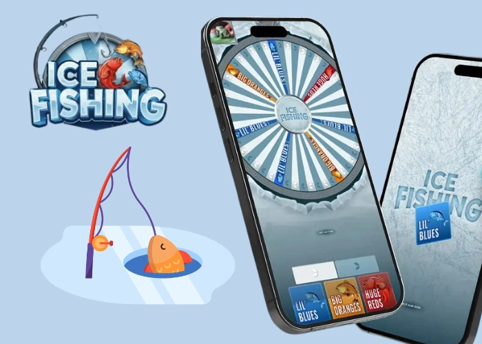 Ice Fishing by Evolution Gaming running on two mobile phones showing the wheel and bonus bets